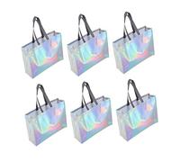 OSALADI Lot de 6 Paquet Fourre-Tout Non Tissés Moyen Format à Poignées, Recouverts de Film Irisé Miroir, Portables et Réutilisables, Supports D’Emballage Pratiques pour Courses, Mariage