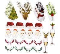 OSALADI Lot de 80 Breloques pour Verre à Vin Noël en Bois Assorties - Marque-verres Décoratifs Père Noël, Renne, Bonhomme de Neige, Sapin, Cloche - Décoration Festive pour Table et
