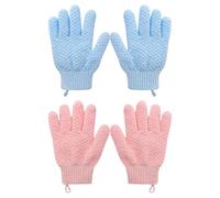 OSALADI Moufles Exfoliants Corps Lot de 4, Gommage Naturel Double-face, en Textile Jacquard, 2 Bleus et 2 Roses, Bande Élastique Poignet, Exfoliant Doux Massage Corporel
