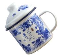 OSALADI Mug Vintage en Émail 500 Ml 9 Cm Bleu et Blanc Couvercle Tasse Ménagère Émaillée pour Camping Maison et Voyage Gobelet Créatif Rétro Porcelainé