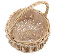 OSALADI Panier Rond en Rotin Tissé Main 20 CM Poignée Bleu Princesse Panier Naturel pour Fleurs et Décoration Mariage pour Rangement et Bouquetière