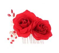 OSALADI Peigne à Cheveux Fleuri Rouge Rose Imitation, Accessoire Mariage pour Femmes, Pince à Cheveux pour Bal et Fête, 1 Pièce, Style Élégant et Romantique, Décoration Coiffure Spéciale