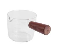 OSALADI Pichet à Lait en Verre Borosilicaté 75Ml avec Poignée en Bois Tasse à Mesurer pour Café et Desserts Pot à Lait Anti-Brûlure Ustensile Cuisine Léger et Pratique