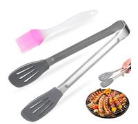 OSALADI Pince Alimentaire Multifonction en Silicone 23 Cm Gris Pinceau à Huile Inclus, Accessoire Réutilisable pour Barbecue, la Cuisine et Service à Domicile Couleur Couleur Aléatoire