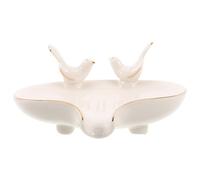 OSALADI Porte-Savonnette en Céramique Blanche avec Bordure Dorée et Motif Oiseau Système D’Égouttage Intégré pour Savonnette Sec Plateau de Rangement pour Bagues pour Salle de Bain