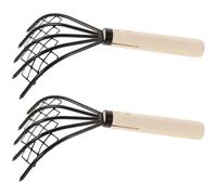 OSALADI Râteau à Palourdes 2 Pcs en Acier au Carbone avec Filet, Manche en Bois Antidérapant, Outil de Creusage pour Fruits de Mer, Coquillages et Huîtres, pour Plage et Ramassage en Mer