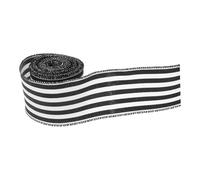 OSALADI Ruban à Rayures Noires et Blanches Bordure Métallique, Ruban Décoratif en Polyester 6,3 Cm X 9,14 M, pour Couronnes, Emballage Présents et Loisirs Créatifs Thème Champêtre