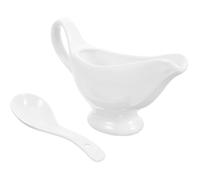 OSALADI Saucière en Céramique Blanche Facile à Verser Anti-goutte avec Cuillère Profonde 175ml pour Repas en et Dîners D'affaires