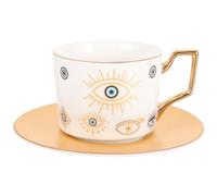 OSALADI Tasse à Café en Céramique Œil Mystique 150 Ml Soucoupe, Mug à Latte Rétro Décoratif pour Maison et Café, Tasse à Thé Élégante pour Pause Après-Midi