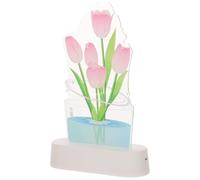 OSALADI Veilleuse Tulipe 3D en Acrylique Rose Lampe Décorative Illusion Optique Lampe Fleur 3D pour Chambre Lumière Douce d'Ambiance sans Pile Décoration Intérieure Romantique