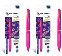 OSAMA 4 Multi Neon - Stylo 4 Couleur Personnalisé, 1 Pièce - Stylo Bille 1 mm avec Encre Noire, Bleue, Rouge et Jaune Fluo (Mine 1.6 mm) - Stylos Couleur pour Papeterie, Fourniture Scolaire et Bureau