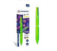 OSAMA 4 Multi Neon - Stylo 4 Couleur Personnalisé, 1 Pièce - Stylo Bille 1 mm avec Encre Noire, Bleue, Rouge et Jaune Fluo (Mine 1.6 mm) - Stylos Couleur pour Papeterie, Fourniture Scolaire et Bureau