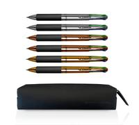 OSAMA, 4 Multi - Stylo 4 Couleur Metal, 6 Pièces + Etui, Encre Bleue, Rouge, Verte et Noire - Stylo Bille 0.1 mm pour Papeterie, Accessoire Bureau et Fourniture Scolaire - Stylo Couleur, Trait Fluide