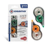 Osama - Correcteur Blanc à Ruban, 20 M, Kit 2 Pièces, Idéal comme Accessoire Bureau, Papeterie et Fourniture Scolaire - Effaceur pour Écrire sans Erreur avec Couverture Optimale Blanche, Longue Durée