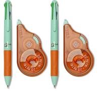 Osama - Correcteur Blanc à Ruban, 20 M + Stylo 4 Couleur Bille, Pointe Fine 1 mm - Kit pour Papeterie Bureau et Fourniture Scolaire - Set Effaceur et Stylo Couleur pour Écrire sans Erreur, Vert/Orange