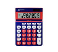 Osama, Metacolor - Calculatrice Bureau à 12 Chiffres + Écran Incliné en Métal, Calculatrice College et Lycee avec Recharge Solaire - Calculette Idéal comme Fourniture et Accessoire Bureau, Bleu/Rouge