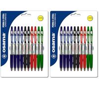 OSAMA - Stylo 4 Couleur Gel, Encre OBG, Set 10 Assortis - Stylo Bille à Déclic 1 mm, avec Trait Fluide et Précis pour Papeterie et Fourniture Scolaire, Bureau et Université (Lot de 2)