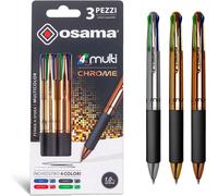 Osama - Stylo Bille 0.1 Mm Avec Trait Fluide 4 Couleur Metal, 3 Pièces Avec Encre Bleue, Rouge, Verte Et Noire Pour Papeterie, Accessoire Bureau Et Fourniture Scolaire.[G175]