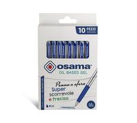 Osama - Stylo Bille avec Encre OBG, Set 10 Unités, Pointe Fine 1.0 mm à Déclic - Stylos pour Papeterie et Fourniture Scolaire, Bureau et Université - Stylo Gel avec Trait Fluide et Précis, Bleu