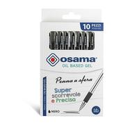 Osama - Stylo Bille avec Encre OBG, Set 10 Unités, Pointe Fine 1 mm à Capuchon - Stylos pour Papeterie et Fourniture Scolaire, Bureau et Université - Stylo Gel avec Trait Fluide et Précis, Noir