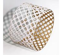 Osasy Abat-jour Cylindrique Décoratif, 30 cm x 18 cm, Motif Géométrique Ajouré, Blanc et Or, Style Moderne