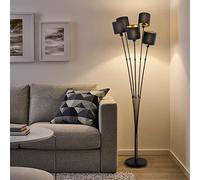 Osasy lampadaire 5 lumières pour salon,Chic lampadaires en métal et textile noir & or,moderne lampe à pied design rétro, 5 * E14 (chacun max. 40w) compatible LED ou halogène(Ampoules non incluses)