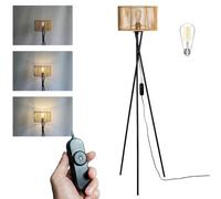 Osasy Lampadaire Led rotin, trépied Réglable Hauteur, Lampadaire sur Pied à intensité variable avec Abat-jour Bohème bambou, pour salon, chambre à coucher