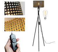 Osasy Lampadaire Trépied LED Noir et Doré | Abat-Jour Perforé, Design Dimmable, Ampoule E27, Pour Salon Chambre Bureau