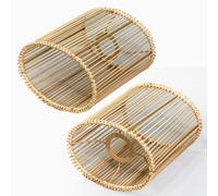 Osasy Lot de 2 abat-jours ovales de rechange E27-E14 - En forme de tonneau - Pour lustre, table, lampe de bureau - Marron clair naturel - 18,5 x 13,5 x 20 cm (L x l x H)