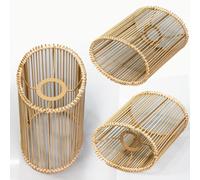 Osasy Lot de 3 abat-jours ovales de rechange E27-E14 - En forme de tonneau - Pour lustre, table, lampe de bureau - Marron clair naturel - 18,5 x 13,5 x 20 cm (L x l x H)