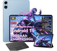 Pad 100 Tablette Tactile 12 Android 15 2.4G+5G Wifi RAM 24Go ROM 256Go/SD 2To 9000mAh 16+8MP Dual SIM Bleu Avec Clavier K1