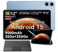 Pad 100 Tablette Tactile 12 Android 15 2.4G+5G Wifi RAM 36Go ROM 256Go/SD 2To 9000mAh 16+8MP Dual SIM Bleu Avec Clavier K1