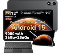 Pad 100 Tablette Tactile 12 Android 15 2.4G+5G Wifi RAM 36Go ROM 256Go/SD 2To 9000mAh 16+8MP Dual SIM Gris Avec Clavier K1