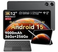 Pad 100 Tablette Tactile 12 Android 15 2.4G+5G Wifi RAM 36Go ROM 256Go/SD 2To 9000mAh 16+8MP Dual SIM Gris Avec Clavier K1