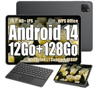Oscal Pad 70 WiFi Tablette Tactile 10.1 HD+ IPS Android 14 2.4G+5G WiFi 6, RAM 8 Go ROM 128 Go/SD 1 To 6580mAh Gris Avec Clavier K1 Gris