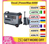 Oscal PowerMax6000 Centrale électrique robuste 6000 W, batterie LiFePO4 3600 Wh à 57600 Wh, 14 prises, sortie double tension 120 V/240 V, Cercle de vie plus de 3500, contrôle par application PowerMax6