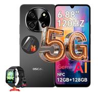 Oscal TIGER 8 Téléphone Portable Débloqué 5G 6,88 pouces 12Go+128Go/SD 2To 5000mAh Android 15 NFC Dual SIM Noir avec R50 montre