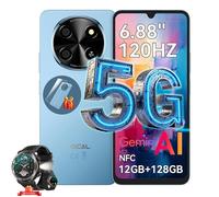 Oscal TIGER 8 Smartphone Portable Débloqué 5G 6,88 pouces 12Go+128Go/SD 2To 5000mAh Android 15 NFC Dual SIM Bleu avec W50Pro montre