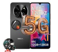 Oscal TIGER 8 Smartphone Portable Débloqué 5G 6,88 pouces 12Go+128Go/SD 2To 5000mAh Android 15 NFC Dual SIM Noir avec W50Pro montre