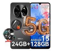Oscal TIGER 8 Smartphone Portable Débloqué 5G 6,88 pouces 24Go+128Go/SD 2To 5000mAh Android 15 NFC Dual SIM Noir avec W50Pro montre