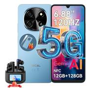 Oscal TIGER 8 Smartphone Portable Débloqué 5G 6,88 pouces 12Go+128Go/SD 2To 5000mAh Android 15 NFC Dual SIM GPS Bleu avec Airbuds12