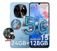 Oscal TIGER 8 Smartphone Portable Débloqué 5G 6,88 pouces 24Go+128Go/SD 2To 5000mAh Android 15 NFC Dual SIM Bleu avec W50Pro montre