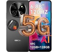 OSCAL Tiger 8 Telephone Portable 5G, 6.88'' HD+ 120Hz, Telephone Pas Cher Android 15, Unisoc T8100, 12Go+128Go/2To TF, 5000mAh/18W, 16MP+8MP, Smartphone 5G Dual SIM/NFC/OTG/Face ID/Fingerprint - Noir