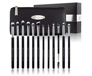 Oscar Charles Lot de 12 pinceaux de maquillage professionnels avec trousse de maquillage de luxe Argenté