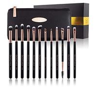 Oscar Charles Lot de 12 pinceaux de maquillage professionnels avec trousse de maquillage de luxe Doré rose
