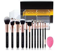 Oscar Charles Professional Set de Pinceaux de Maquillage Radiance avec éponge de Beauté et Porte-Pinceau, Or rose