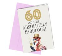 Oscar Finks Carte d'anniversaire 60 ans pour femme, carte de vœux amusante, intérieur vierge, illustration de flamant rose, 60 et Still Absolutely Fabulous #162