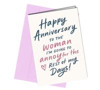 Oscar Finks Carte d'anniversaire amusante pour femme ou petite amie, « Happy Anniversary to the Woman I'm Going to Annoy », format A5, rose et bleu #1917