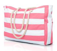 oscaurt Sac de plage à rayures Tote Bag Sac de bain Imperméable Sac de plage grand avec fermeture éclair Sac à main pour femme Sac de plage XXL Famille Sac shopping Sac bandoulière Uni Sac de voyage
