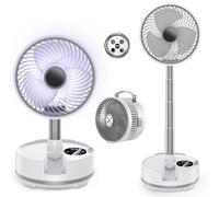 Oscillant Ventilateur sur Pied Portable Silencieux avec Télécommande, 8'' Pliable Sol Table Basse Consommation Ventilateurs minuteur 20000mAh USB Rechargeable Piédestal Fan pour Chambre Bureau Blanc